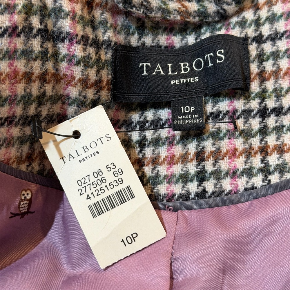 Talbots Wool Houndstooth Blazer Owl Lining Business Career Women’s Size 10P NWT - Picture 9 of 13